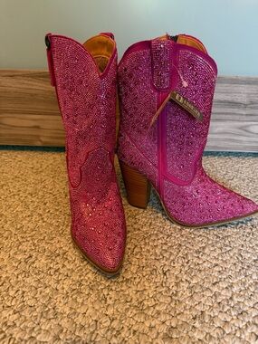 dingo Hot Pink Crystal Embellished Western Heeled Boots